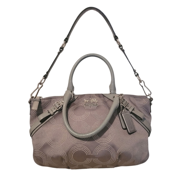 Coach Madison Sophia Dotted Op Art Satchel Gray CC Jacquard Leather Shoulder Bag - Picture 1 of 16